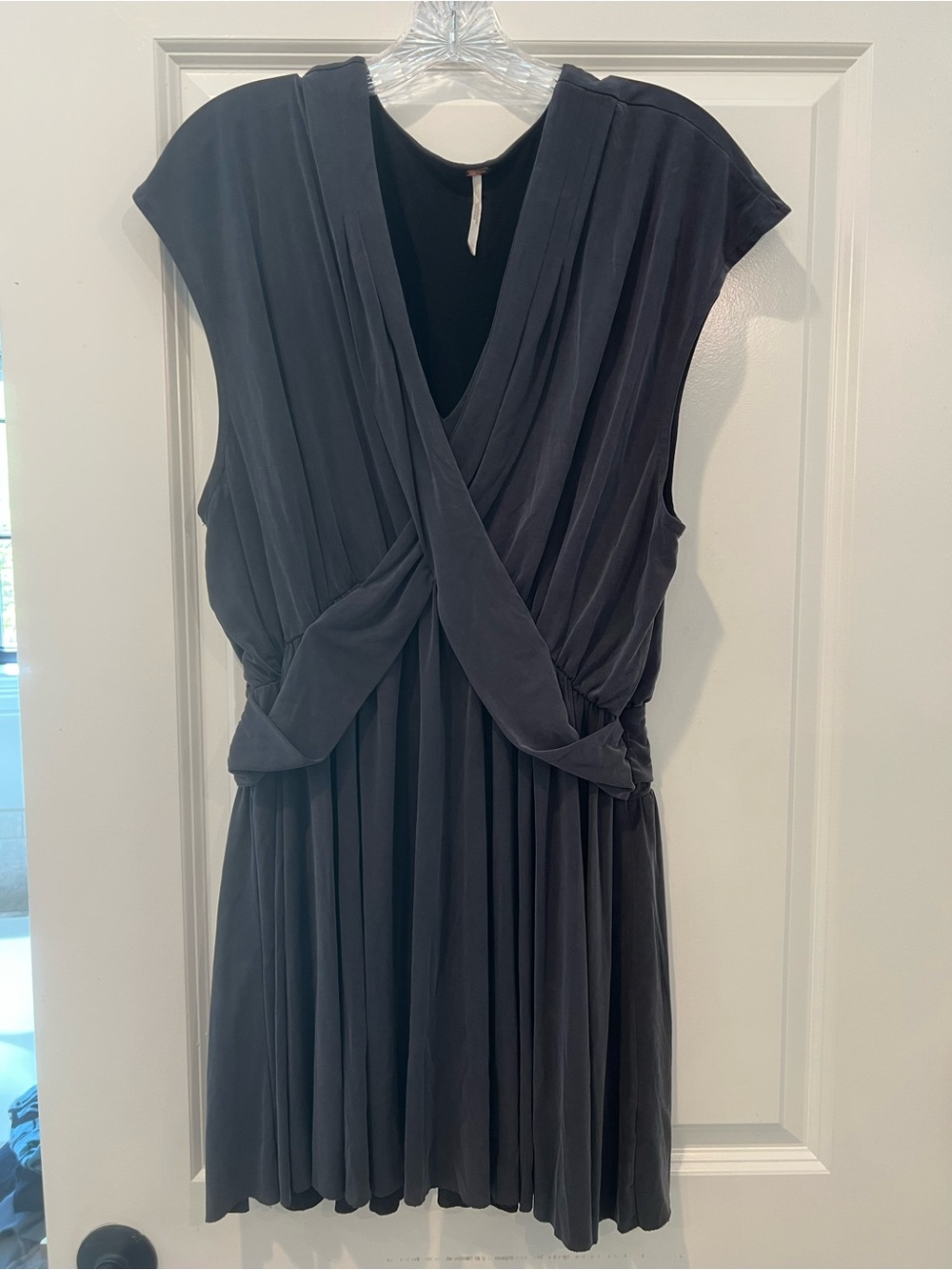 Free People Charcoal Pleated Wrap-Front Mini Dress Size 8